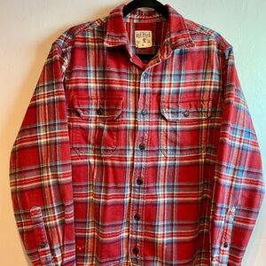 Nice Red Head THICK Flannel Shirt Mens LG Light Blue Red White Plaid - Warm!